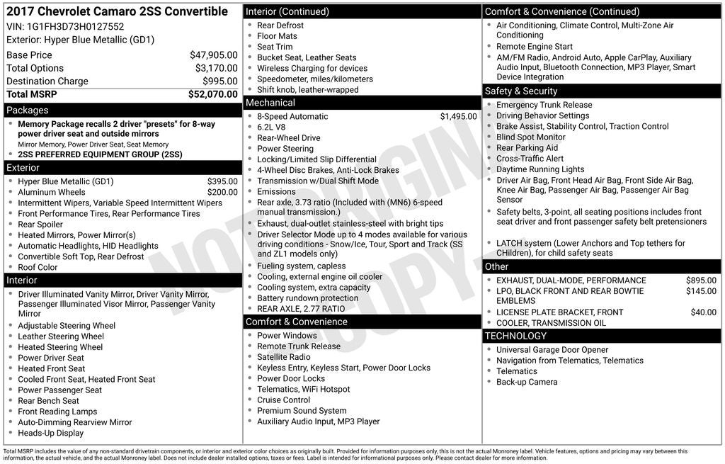 2017 Chevrolet Camaro SS 2SS