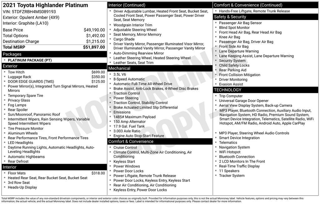 2021 Toyota Highlander Platinum
